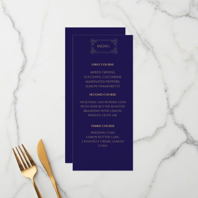 Menu mariage élégant de la marine (Devant/Arrière en situation)
