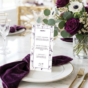 Menu Mariage Élégant Fleur Line Art Violet Prune