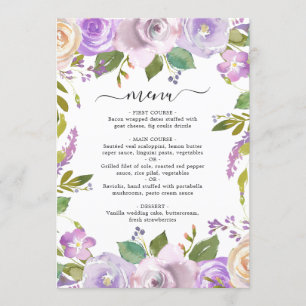 Menu Mariage élégant floral aquarelle lilas
