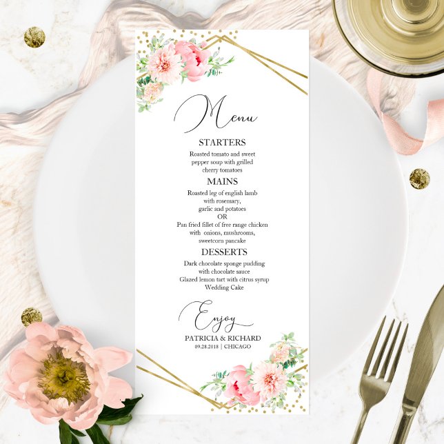Menu mariage Elégant Géométrique Blush Floral (Créateur téléchargé)