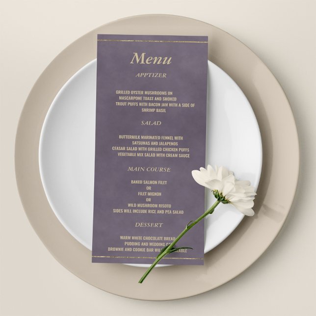 Menu Mariage élégant lavande noire lilas or (Stylish dark lavender lilac gold Wedding Menu)