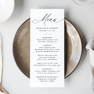 Menu Mariage Élégant Moderne Calligraphie Noire