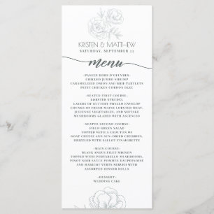 Menu Mariage élégant moderne floral gris vintage