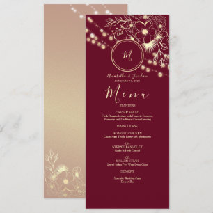 Menu Mariage Élégant Monogramme Bourgogne