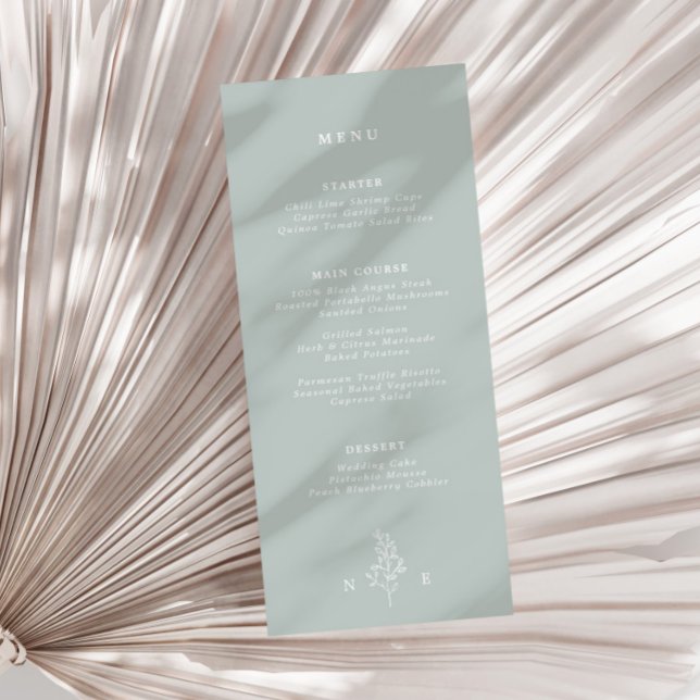 Menu Mariage Élégant Monogramme Feuille Vert de Sauge (Créateur téléchargé)