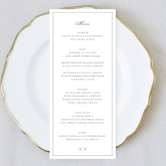 Menu Mariage élégant monogramme vert sauge encadré
