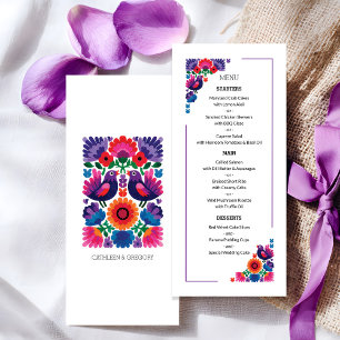 Menu Mariage Élégant Motif de Folk Oiseaux et Fleurs