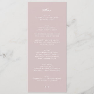 Menu Mariage Élégant Musc Rose Blanc Monogramme