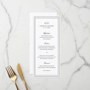 Menu Mariage Élégant Noir et Blanc Classique