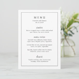 Menu Mariage Élégant Noir et Blanc Intemporel