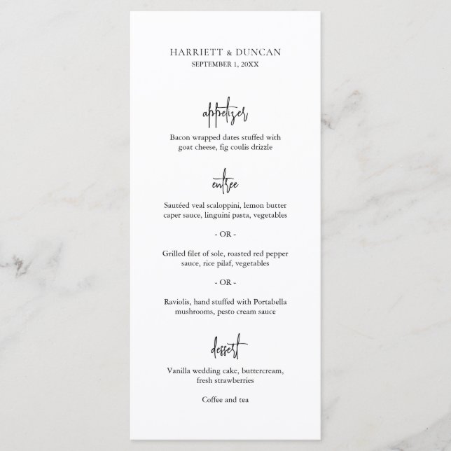 Menu Mariage élégant noir et blanc intemporel (Devant)