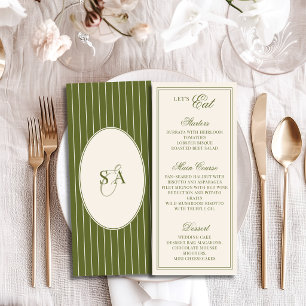 Menu Mariage Élégant Olive Verte & Ivoire Ovale Old Mon