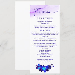 Menu Mariage élégant Orchidée violette et bleue de mari