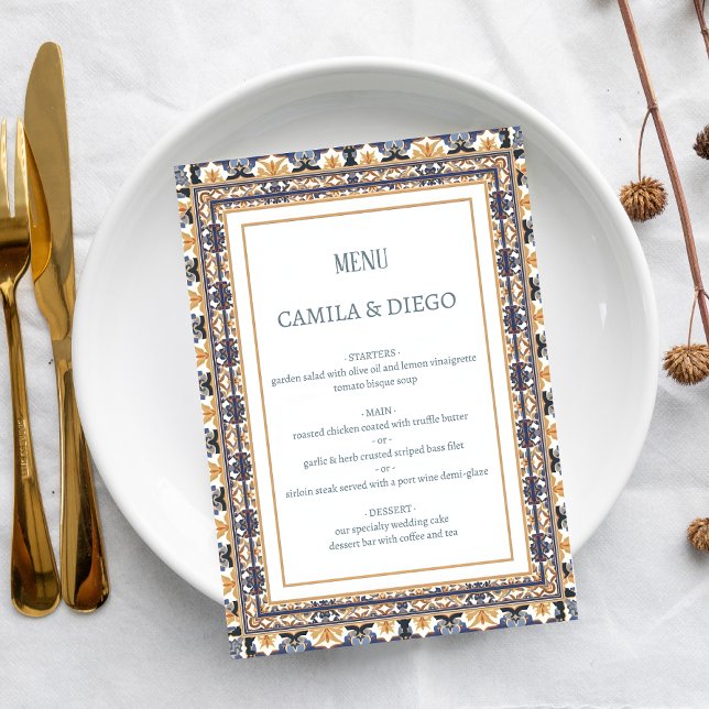 Menu Mariage Élégant Patrimoine Talavera Moderne (Créateur téléchargé)