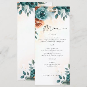 Menu Mariage Élégant Romantique Teal Orange Brûlé Autom