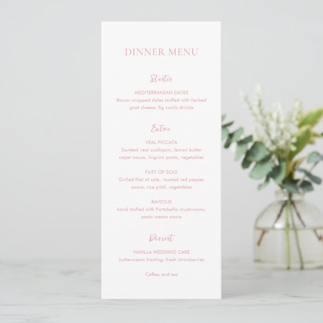 Menu Mariage Élégant Rose Clair (Debout devant)
