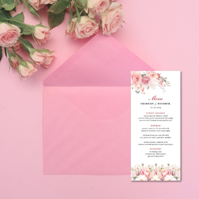 Menu Mariage Élégant Rose de Printemps Rose Tendue (Créateur téléchargé)