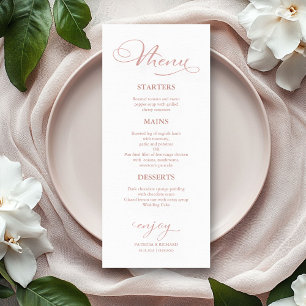 Menu mariage Elégant Rose Gold Foil Calligraphie