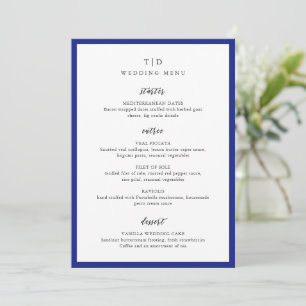 Menu Mariage élégant royal bleu monogramme moderne
