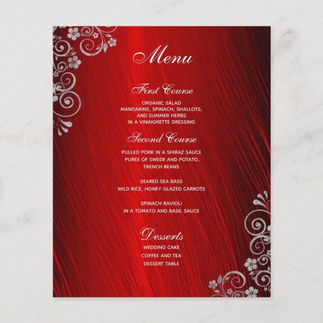 Menu Mariage élégant Ruby Red Gris (Devant)