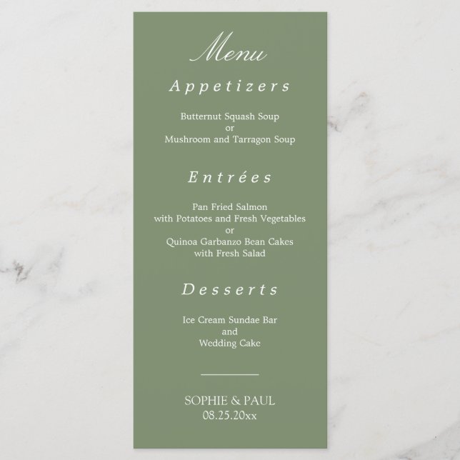 Menu Mariage élégant Sage Green (Devant)