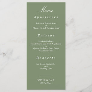 Menu Mariage élégant Sage Green
