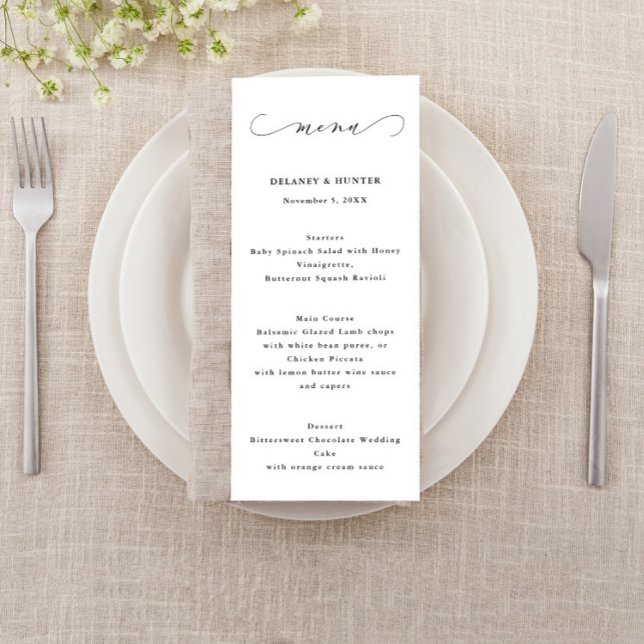 Menu mariage, Élégant Script Minimaliste Grand (Créateur téléchargé)