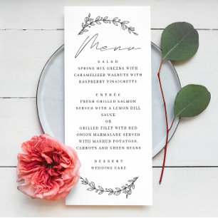 Menu Mariage élégant simple avec écriture botanique flo