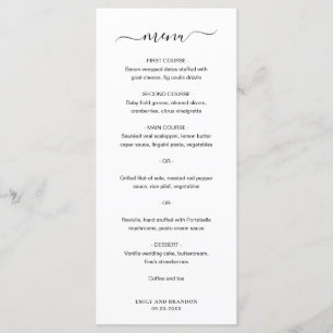 Menu Mariage Élégant Simple Moderne