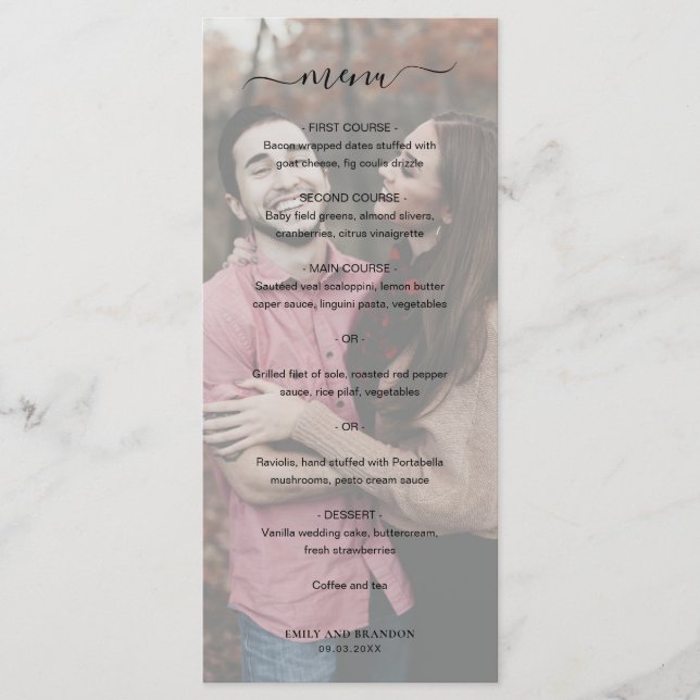 Menu Mariage Élégant Simple Photo Moderne (Devant)