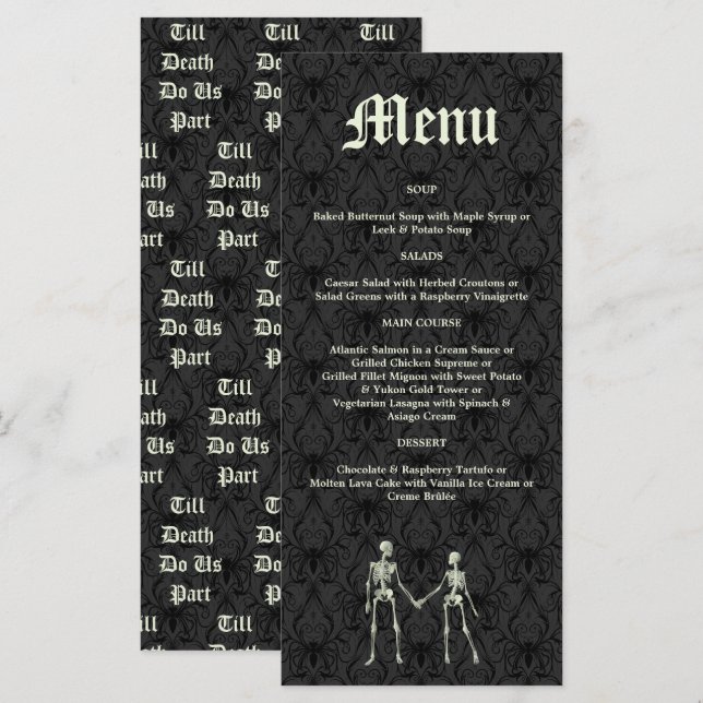Menu Mariage Elégant Skeletons (Devant / Derrière)