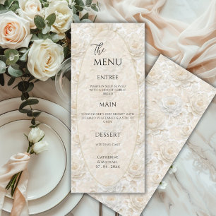 Menu Mariage Élégant Vintage Fleur Blanche