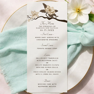 Menu Mariage Élégant Vintage Magnolia Blanc