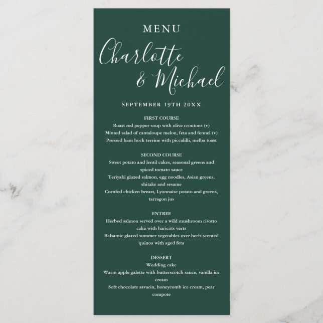 Menu Mariage Emerald Simple Elegant Signature (Devant)