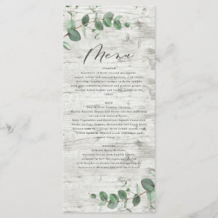 Menu Mariage en bois blanc à eucalyptus minimal moderne