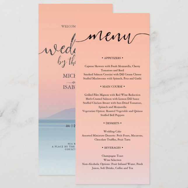 Menu Mariage en bord de mer sous le soleil couchant (Devant / Derrière)