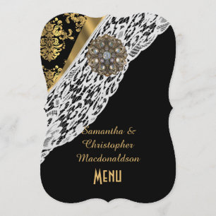 Menu mariage en dentelle blanche noir or