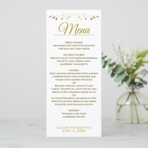 Menu Mariage en fibre d'or et de blanc élégant