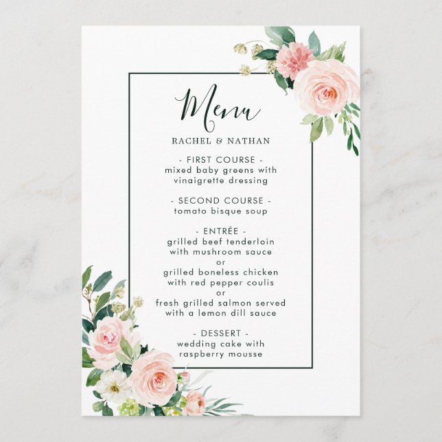 Menu Mariage en fleur rose (Devant)