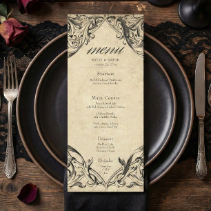 Menu Mariage en Parchmin Noir Vintage jusqu'à la Mort