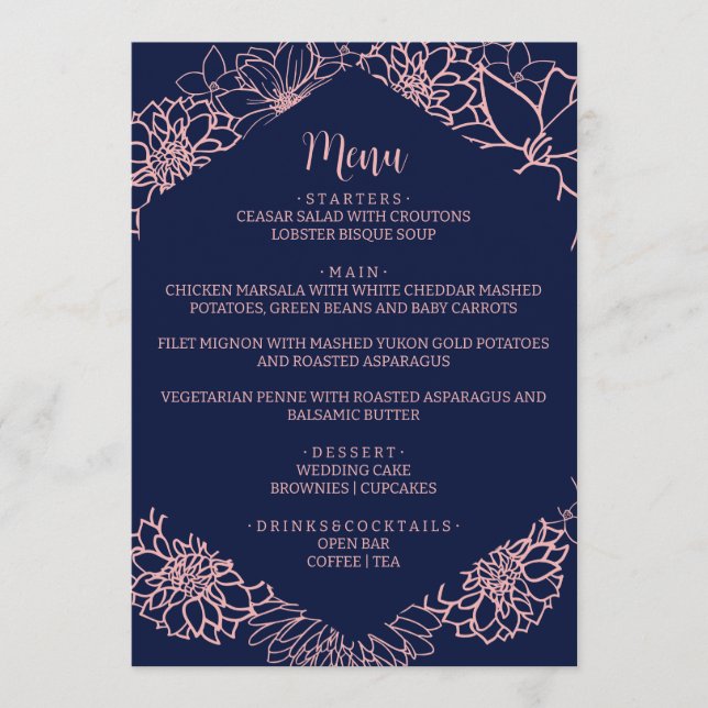 Menu Mariage en silhouette rose (Devant)