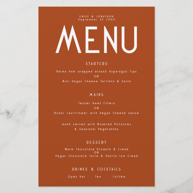Menu Mariage en terre cuite Budget simple (Devant)