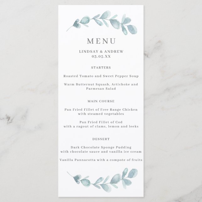 Menu Mariage Ethereal Eucalyptus (Devant)