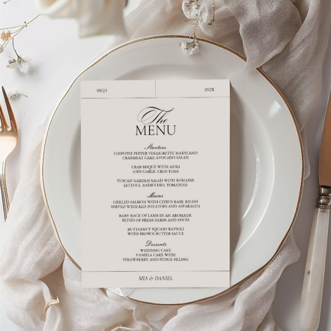 Menu Mariage Étiquette Vintage classique élégant gris c (Classic Elegant Light Gray Vintage Label Wedding Menu)