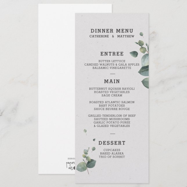 Menu Mariage Eucalyptus (Devant / Derrière)