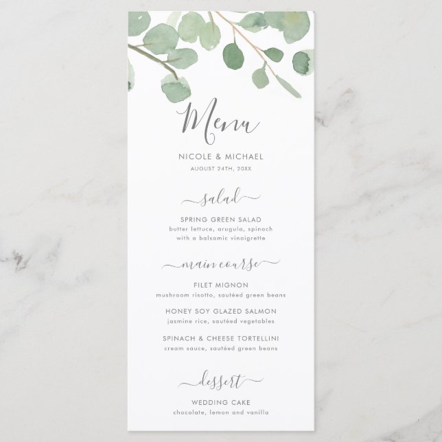 Menu Mariage Eucalyptus aquarelle (Devant)
