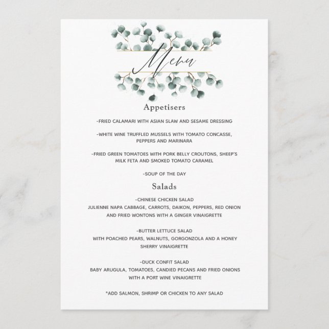 Menu Mariage Eucalyptus aquarelle (Devant)
