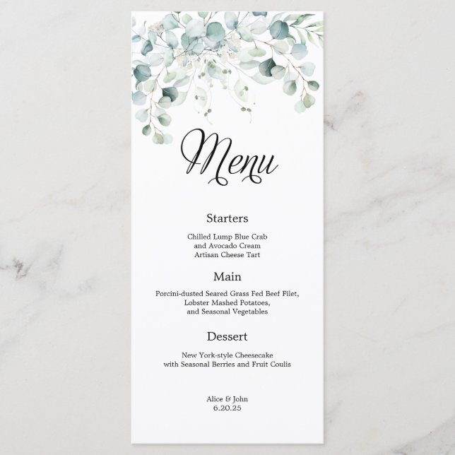 Menu Mariage Eucalyptus Green (Devant)