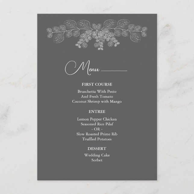 Menu Mariage Eucalyptus simple Gris (Devant)