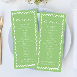 Menu Mariage Fantaisiste Citron Vert Bordure Ondulée